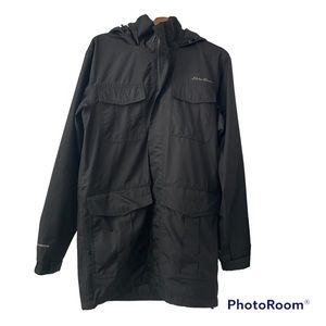 Eddie Bauer Weatheredge Mens Jacket Black Zip Up Mid Length Size S Hooded Coat